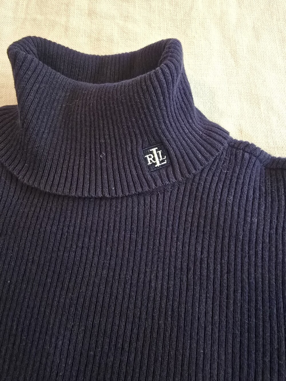 Ralph Lauren Navy Ribbed Turtleneck Sweater with RL Badge